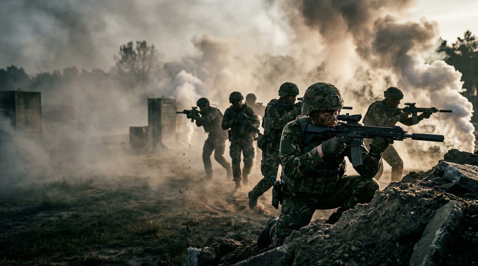 Nederlandse militairen in actie tijdens oefening