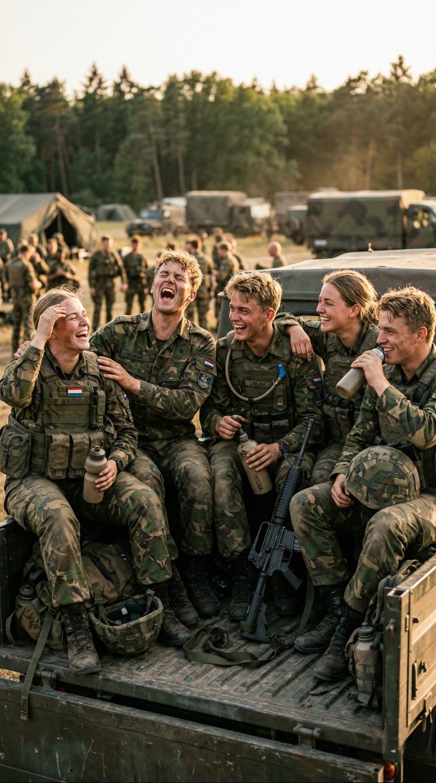 Kameraadschap tussen militairen na een oefening